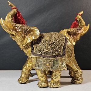 Golden Elephant Figurine with Red Accents